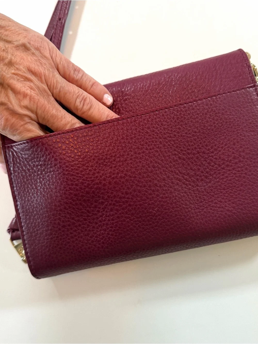 Tory Burch Taylor Mini Foldover Crossbody Burgundy Pebbled Leather